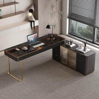 180.3Cm W L-Shaped Executive Desk with Cabinet