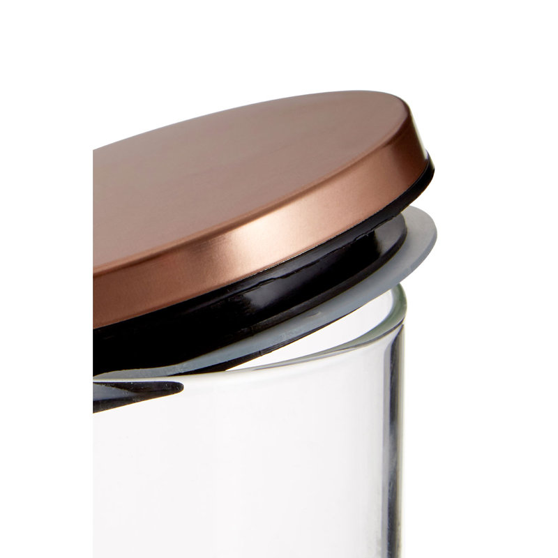 Saltash Glass Jar, 12cm H x 10cm W x 10cm D, Rose Gold