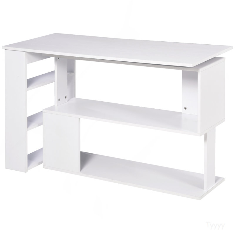 Poste d'écriture, bureau d'ordinateur en coin en L, bureau à domicile rotatif à 360 °