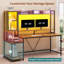 Bureau de jeu avec lumières à DEL et prises de courant, bureau d'ordinateur avec huche, bureau de bureau personnel avec support pour écran, vitrine, crochets et support pour unité centrale de traitement-1263915012