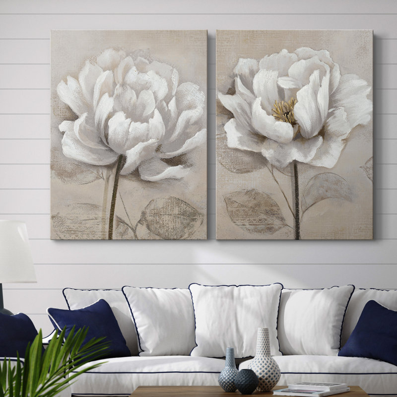 "Soft White I" 2-Piece Painting Print Set, 32" H x 48" W, Wrapped Canvas, No Frame