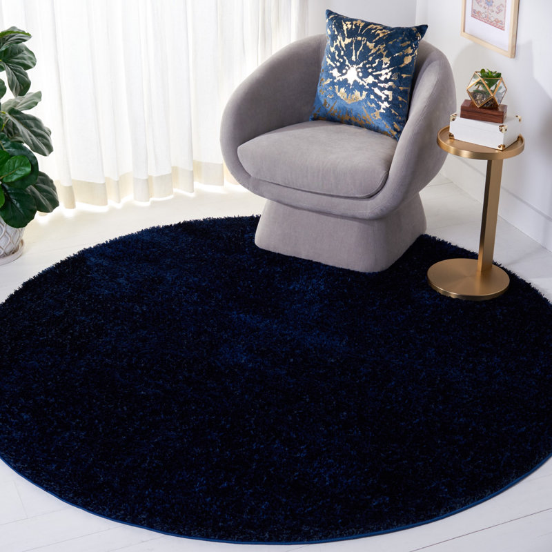 Tapis bleu marine Power Loom, Rond 6 pi 7 po
