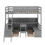 Lit mezzanine simple avec tablettes de rangement, tiroirs, siège et bureau-250222472