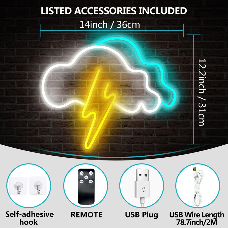 14" LED Novelty Cloud Neon Sign