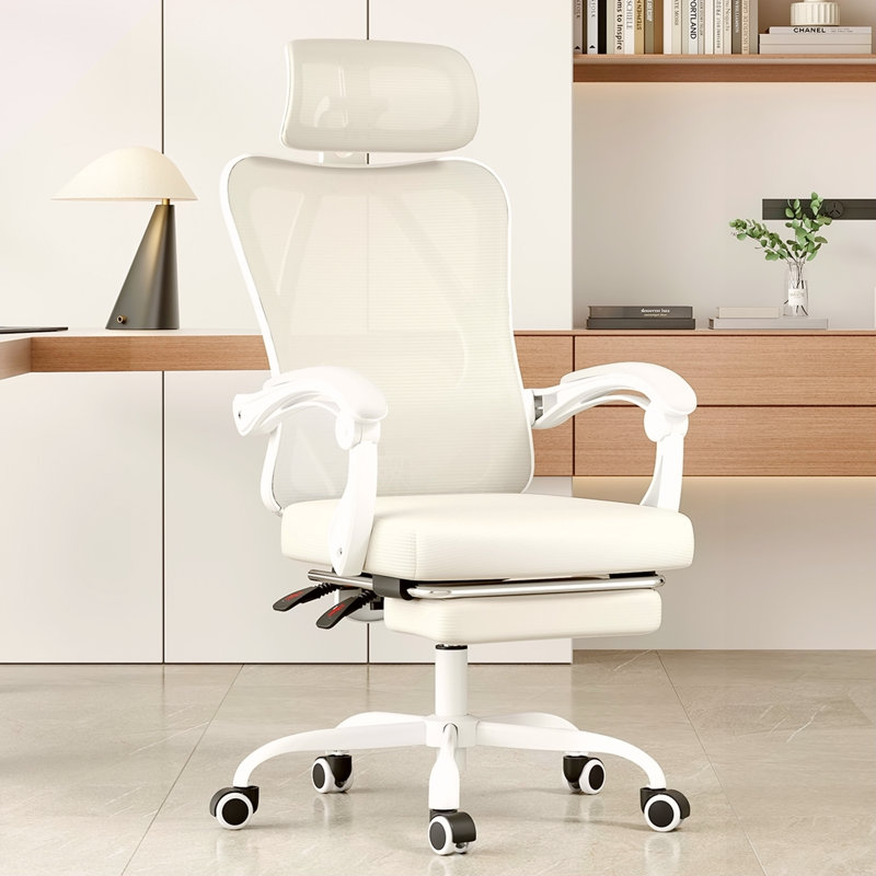 Chaise de bureau ergonomique avec repose-pieds, chaise de bureau en filet avec appui-tête, chaise d'ordinateur à haut dossier avec support lombaire réglable pour bureau à domicile