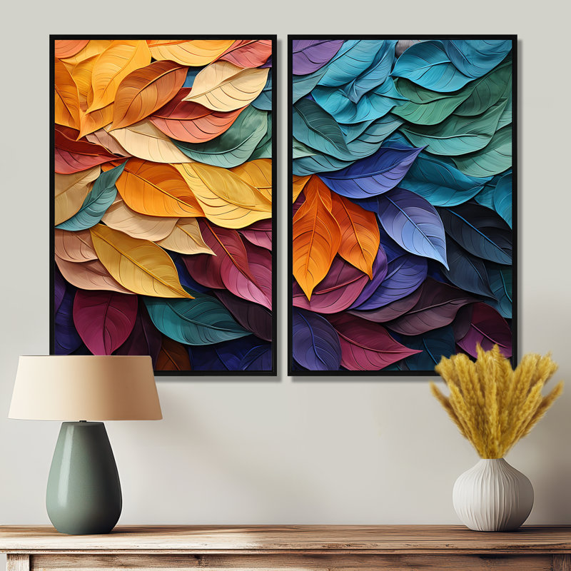 Collage de feuilles colorées III - impressions sur toile traditionnelles, H 36 po x l 48 po, Noir