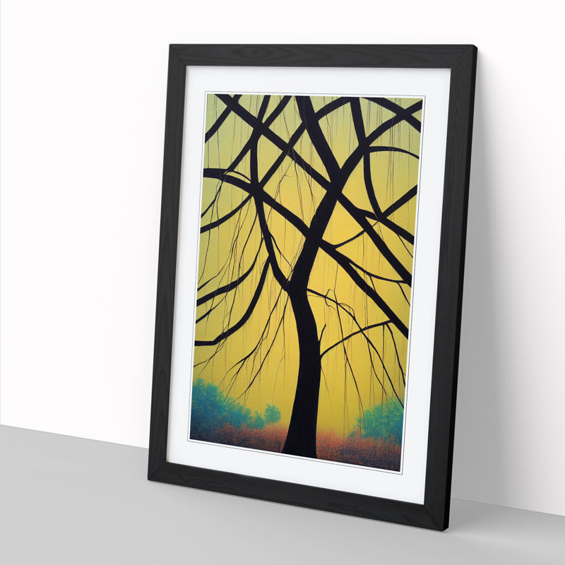 Weeping Willow Tree Art - Single Picture Frame Print, Black, 64cm H x 46cm W x 2cm D