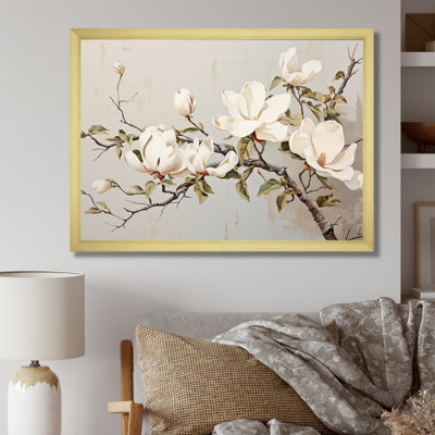 «Magnolias fleur beige II» sur toile imprimée
