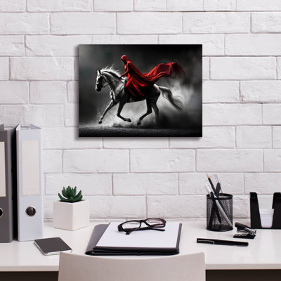 'Lady In Red Tunic Horseback Riding' by Rey Klimt Canvas Wall Art