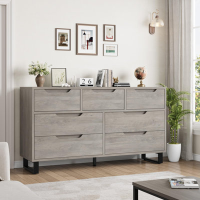 7 Dresser for Bedroom, 55" Wide Dresser, Freestanding Horizontal Drawer with Storage, Wooden Closet Chest Storage for Living Room, Hallway, Entryway, by Ebern Designs