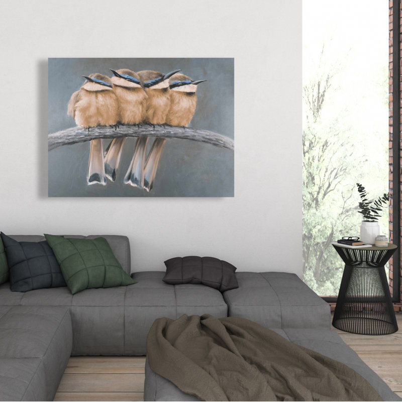 Quatre oiseaux sur une branche - Oiseau exotique, décoration sur toile
