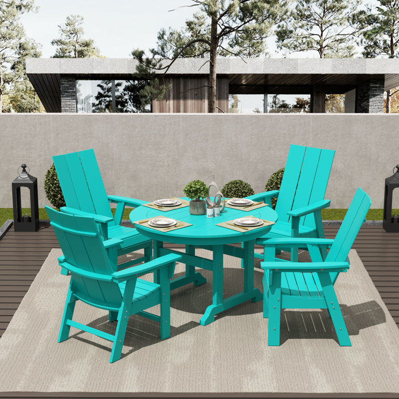 Joubert 4 - Person Patio Dining Set with Round Table, Turquoise