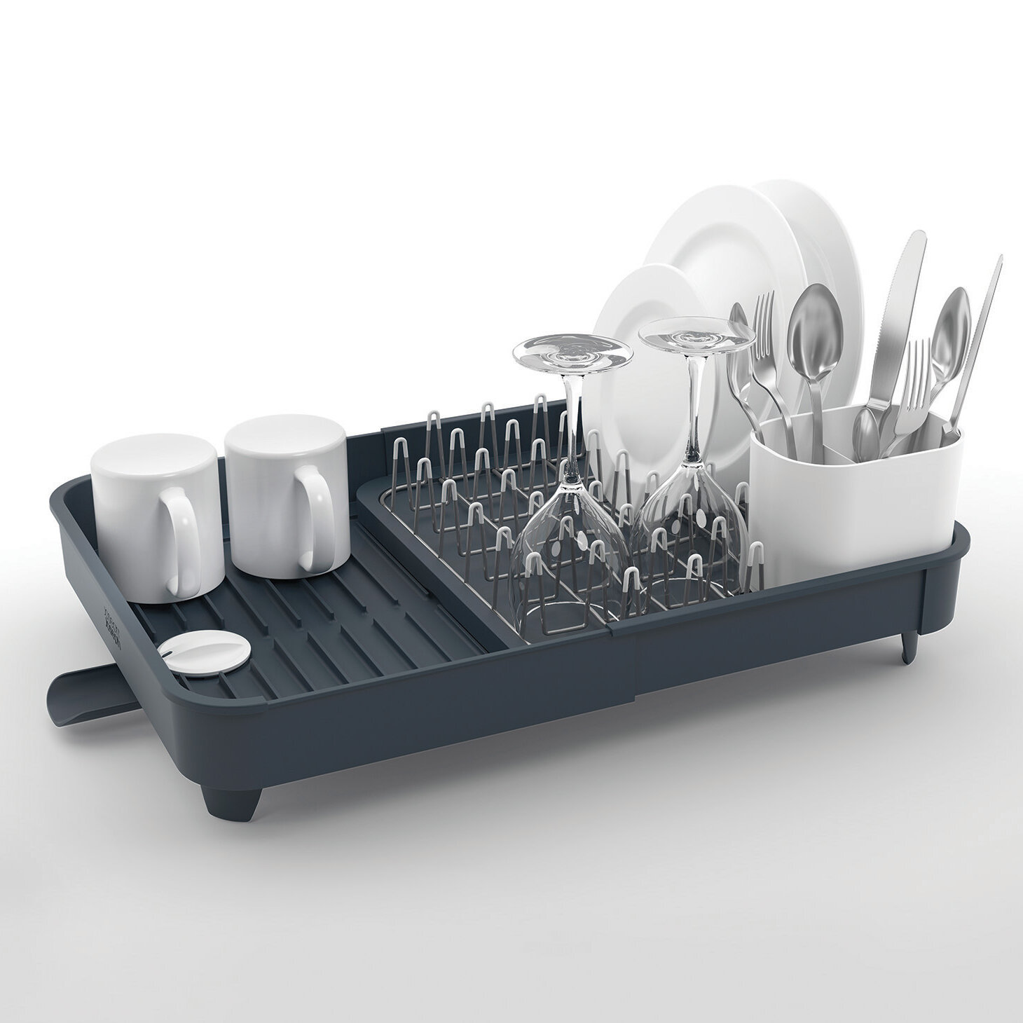  Joseph Joseph Stainless-Steel Extendable Dual Part Dish Rack  Non-Scratch and Movable Cutlery Drainer and Drainage Spout, One-size, Gray