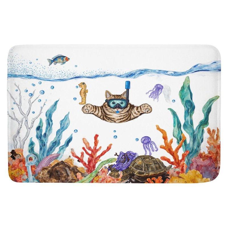 Underwater Cat Diving Bath Rug, 16 X 24