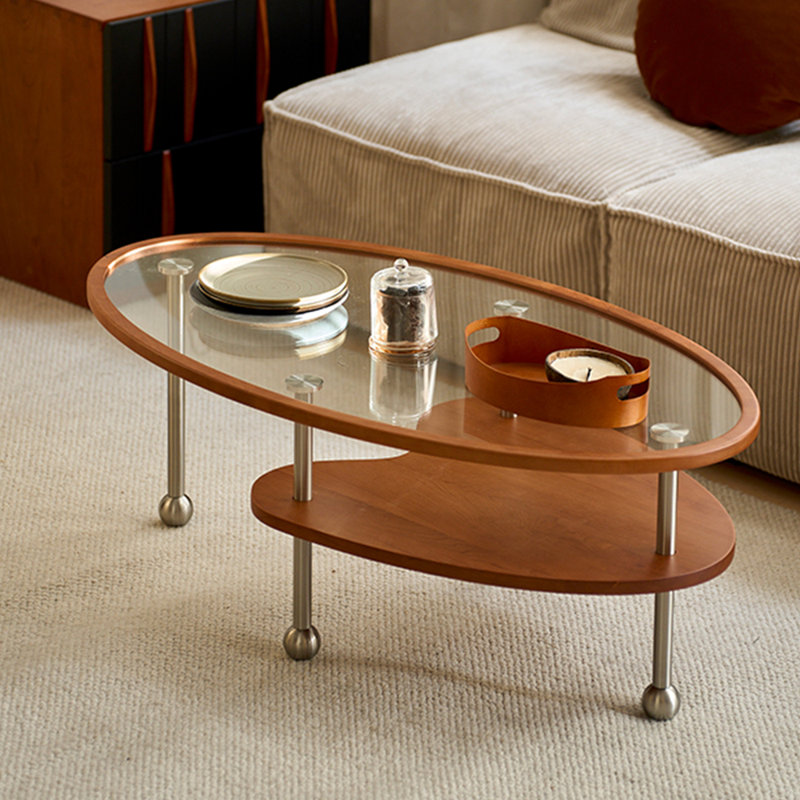 Table de bout en verre cerisier rétro