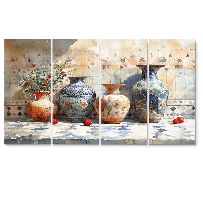 Ensemble de décorations murales bleues «Blue Stately Vases III - Morocco Pottery», H 28 po x l 48 po