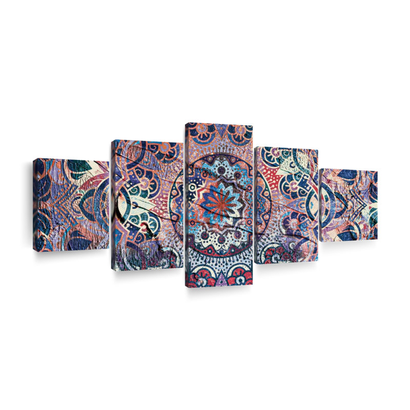 Mandala Ensemble d'enchantement sur toile 5 pièces, H 24 po x l 55 po x P 1,25 po