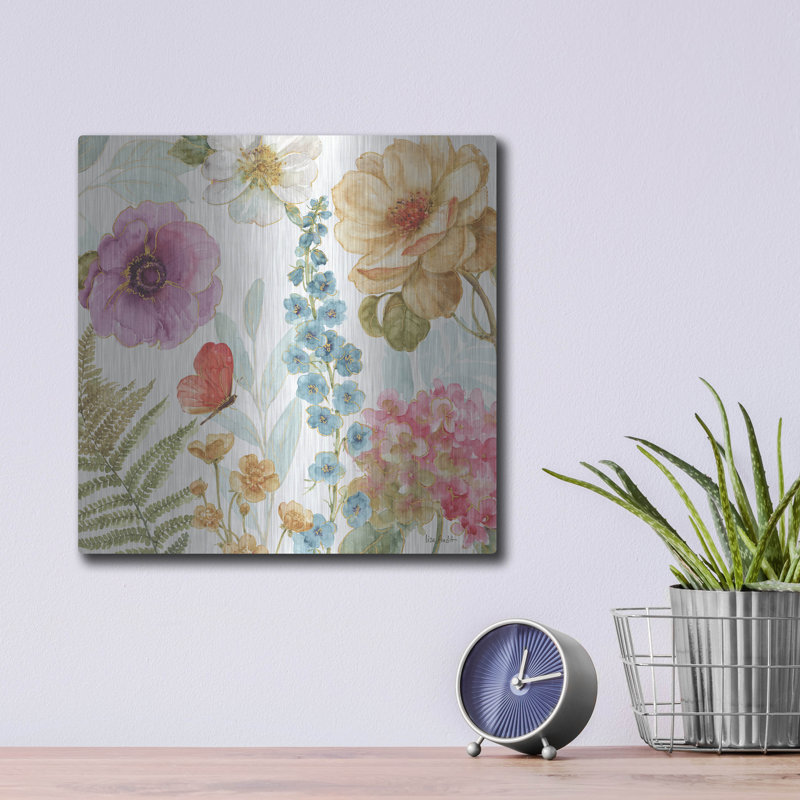 «Rainbow Seeds Flowers III» par Lisa Audit, art mural en métal, H 12 po x l 12 po