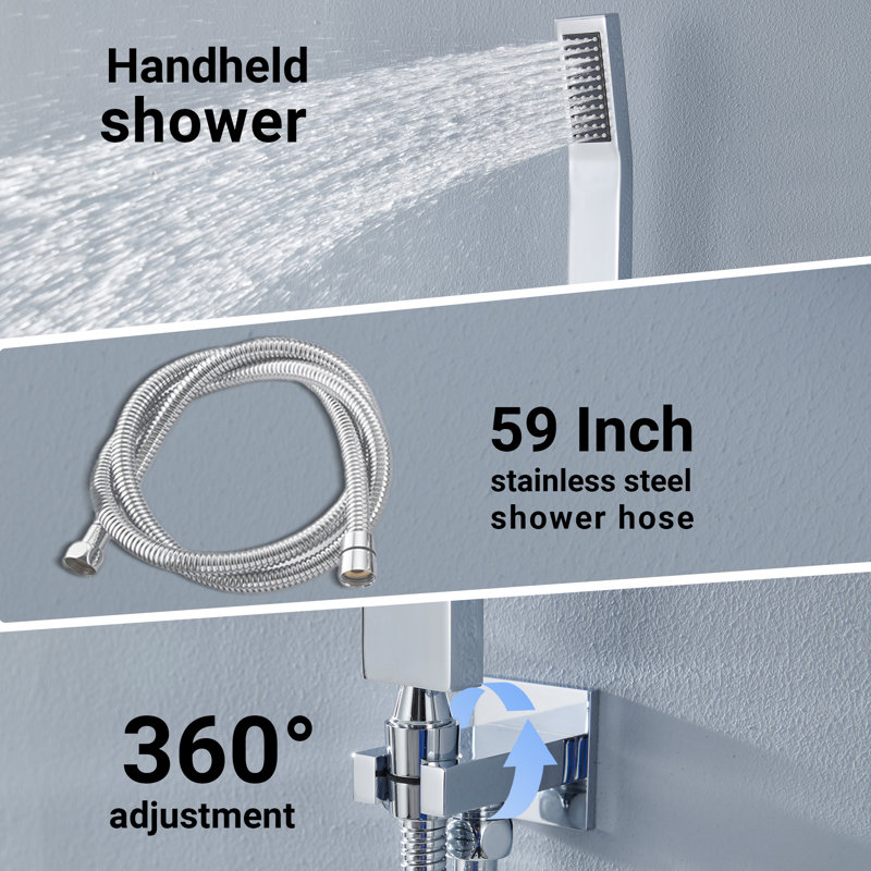 Large Chrome Dual Square Ceiling Mounted Shower System with Body Jets