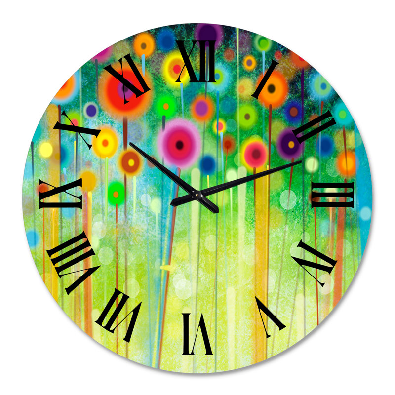 Abstrait aquarelle florale en vert et rouge - horloge murale moderne, Surdimensionné