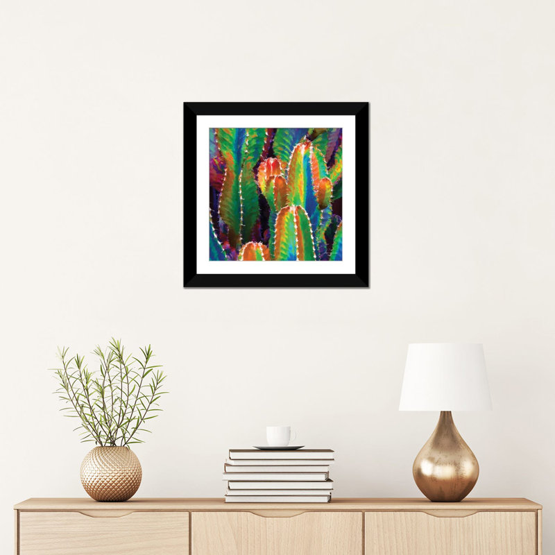 «Neon Desert II» par James Burghardt, impression sur toile tendue, H 16 po x l 16 po x P 1 po, Papier avec cadre noir, Blanc