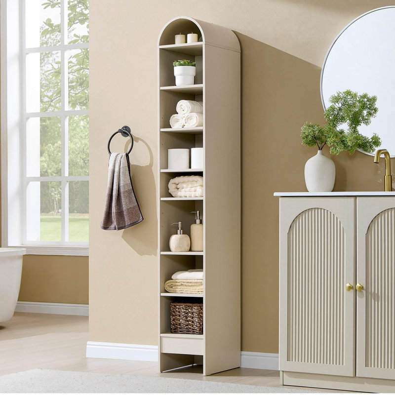 Manufactured Wood Freestanding Bathroom Cabinet, 67.4" H x 10.5" W x 13.75" D, Cream