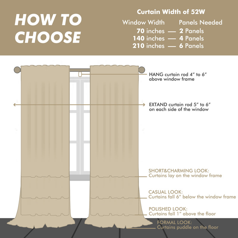 Toyoko Linen Blend Semi-Sheer Back Tab Curtains, 52" W x 120" L, Natural