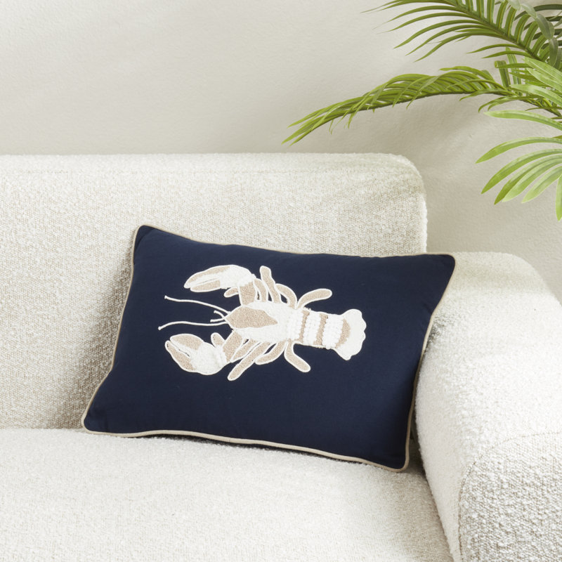 Embroidered Lobster Pillow, Polyester