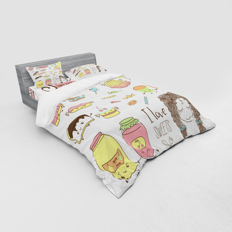 Ensemble de housse de couette en microfibre jaune / rose, Housse de couette grand + 3 pièces supplémentair