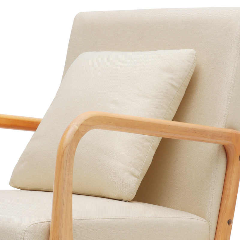 Fanci 25.6" Wide Accent Chair, Beige Linen / Medium Yellow Wood