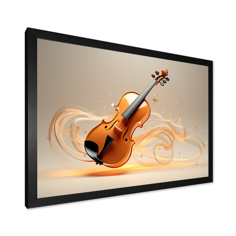 «Vibrant Violin Auburn Elegance», reproduction sur toile, Cadre simple noir, H 30 po x l 40 po x P 1,5 po