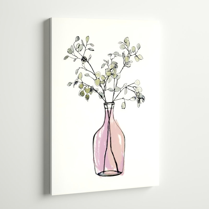 Aquarelle de plantes dans un vase - peinture sur toile tendue, H 30 po x l 20 po