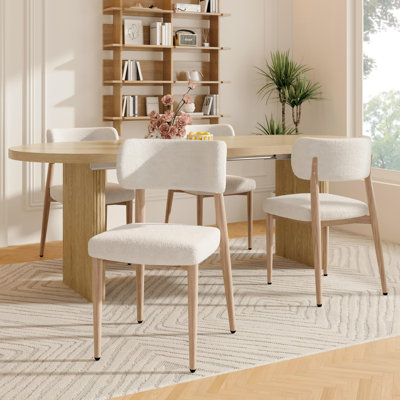 Boucle Upholstered Metal Side Chair in Beige