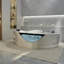 Baignoire tourbillon de coin pour 2 personnes 59 po DAHEAT, baignoire triangulaire de forme triangulaire avec 6 jets d'hydromassage, lumières DEL de chromothérapie et système de réglage pneumatique, conception en verre bleu latéral, drain central, certifié UL, certifié UPC, blanc laiteux