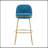 Indoor Metal Upholstered Barstool, Gold Finished Frame And Blue Upholstery, Set Of 2-1275240402