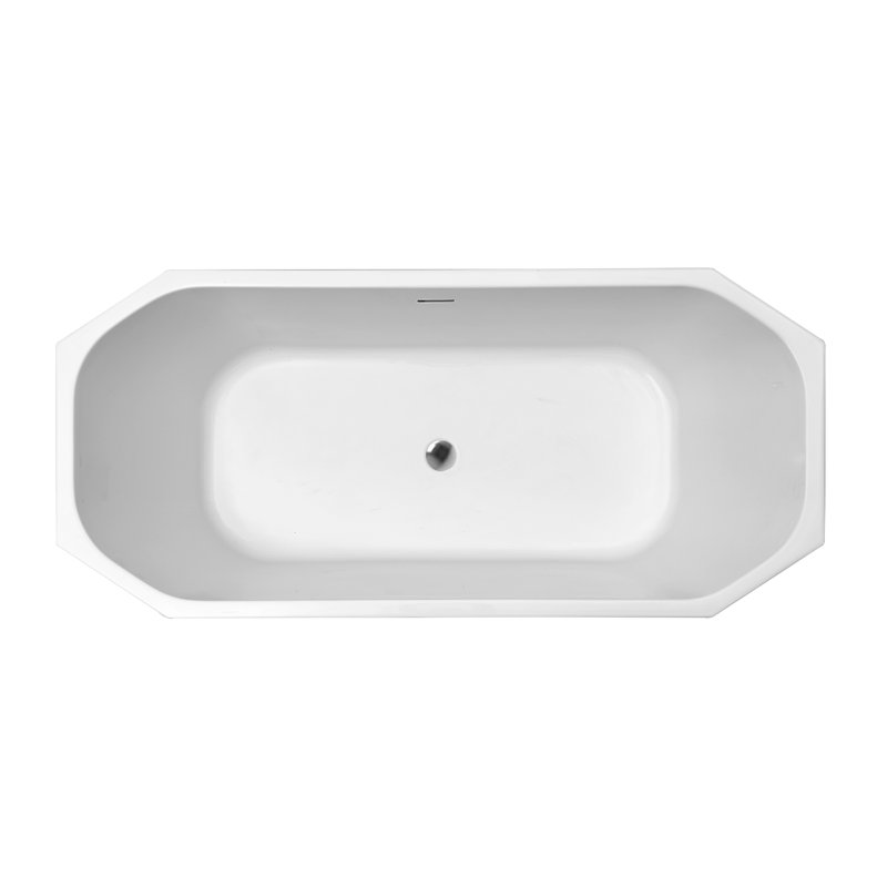63'' Streamline Freestanding Soaking Acrylic Bathtub With Drain and Bamboo Tray, Polished Chrome