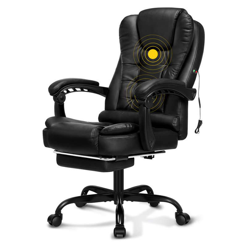 Rebrilliant Executive Chair with Headrest, Faux Leather, Black