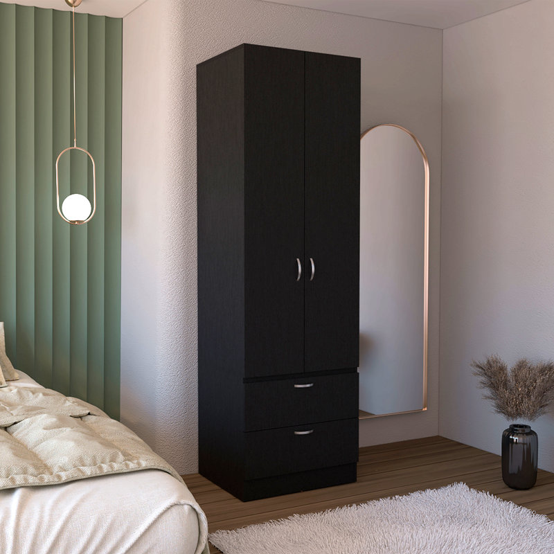 Armoire penderie H 76 po, 2 tiroirs, 1 tablette Armoire, Noir mat
