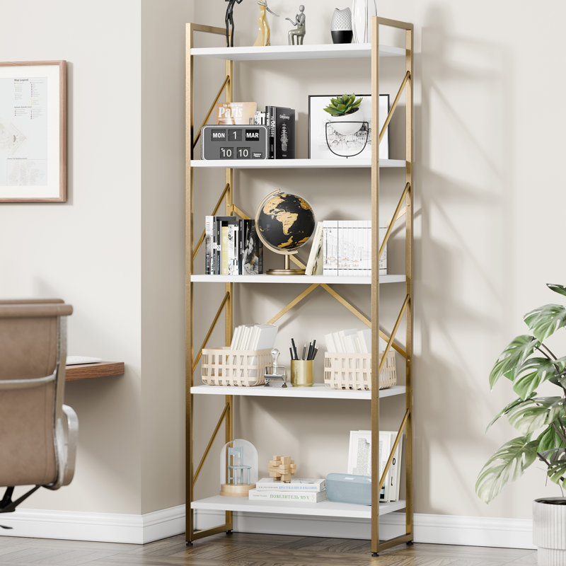 Rego 62.2" H x 23.6" W Etagere Bookcase, White/Gold