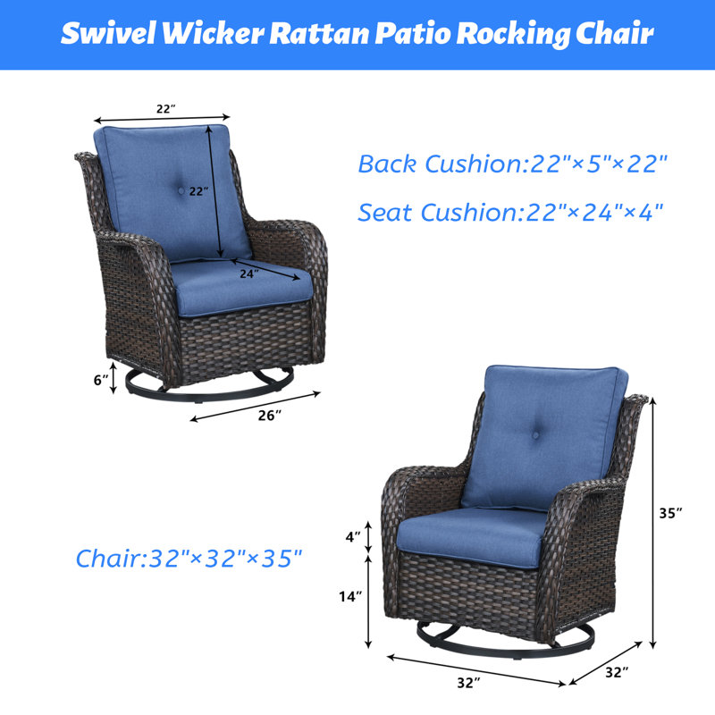 Ensemble de chaises berçantes pour l'extérieur Deb, Bleu, Gris