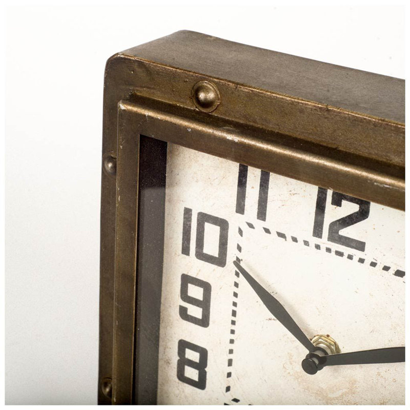Industrial Analog Metal Quartz Movement / Crystal Tabletop Clock in Bronze, 8.5" H x 8.5" W x 2.5" D