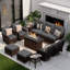 Ensemble de conversation de patio extérieur en osier de 10 pièces avec des chaises pivotantes et des poufs-2122860089-2122860090