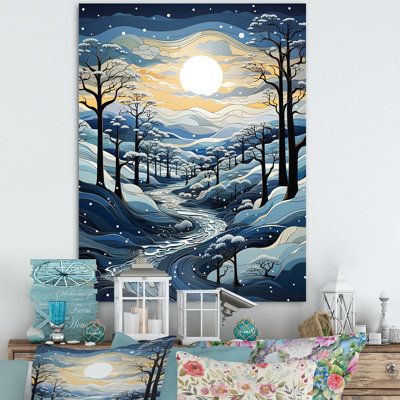 «Blue and White Path Into Winter Forest II», art mural forêt