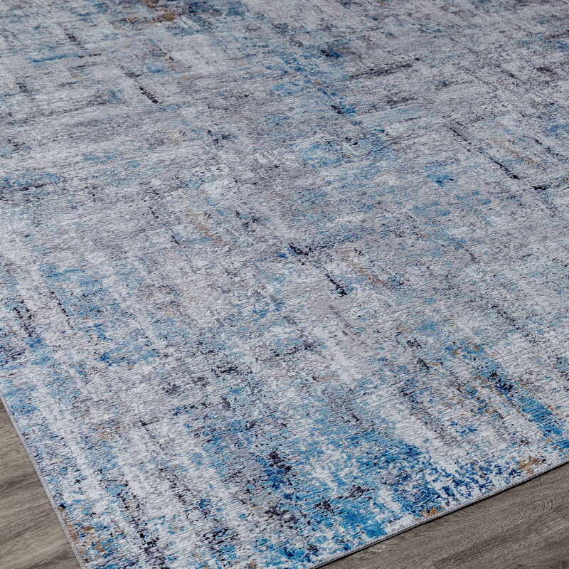 Abstract Area Rug in Blue, Novelty 5' x 7'