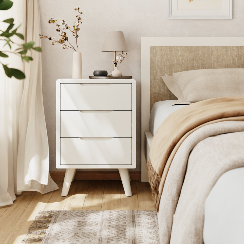 Table de chevet 3 tiroirs Modern Modern, (3 tiroirs) H 25,87 po x l 15,75 po x P 15,75 po, Blanc
