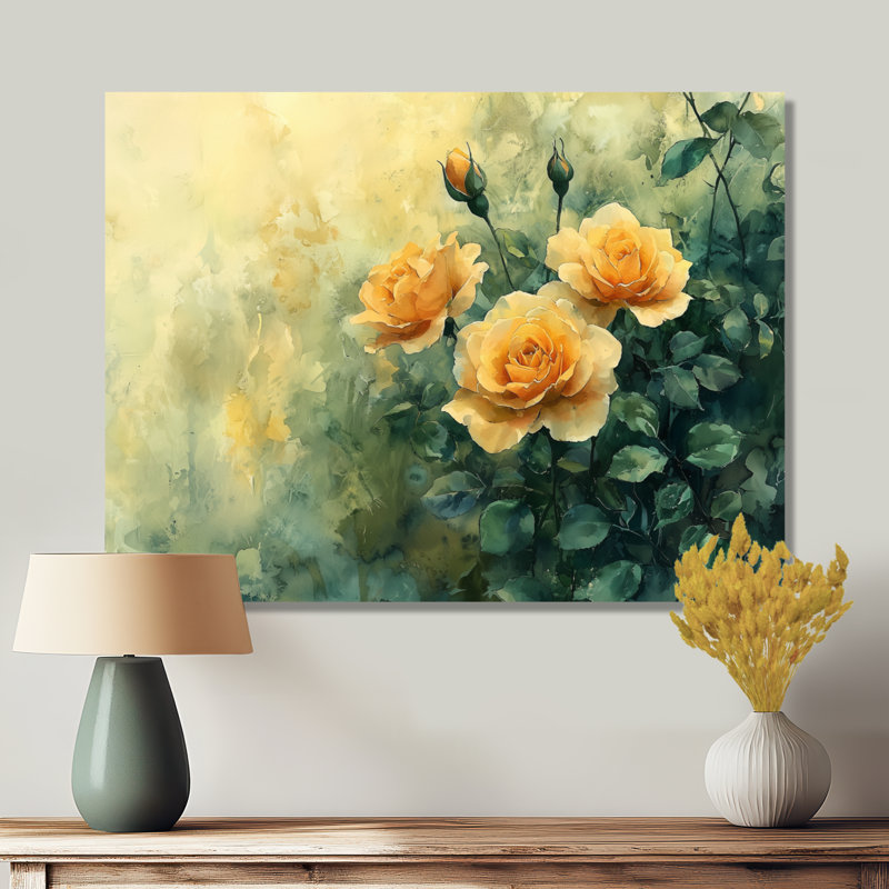 Sunlit Roses of Summer Bloom I - Roses, art mural grand format, H 16 po x l 32 po, Toile tendue, Ne s’applique pas