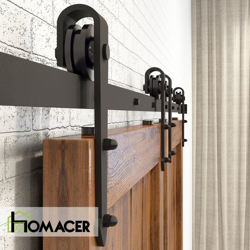 Black Rustic Arrow Design Non-Bypass Single Track Two Door Hardware Kit( Door Not Included), 132 in.