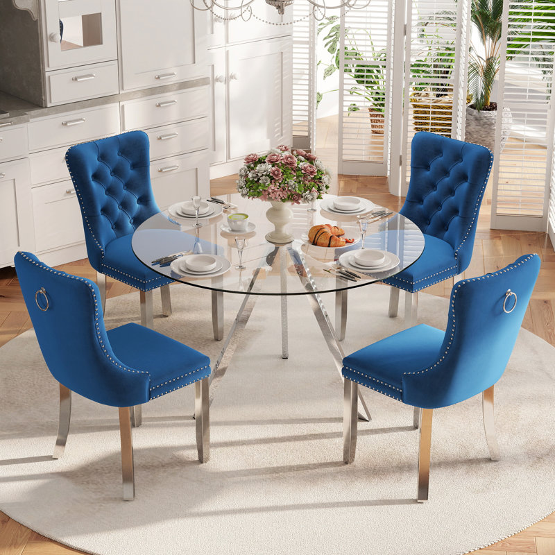 Table de salle à manger ronde pour 4, H 30 po x l 39 po x P 39 po, Bleu
