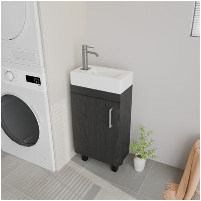 16" Bathroom Vanity Sink Combo for Small Space, Freestanding Bathroom Cabinet with Undermount Ceramic Sink, Modern Bathroom Storage Vanity Soft-Close Doors