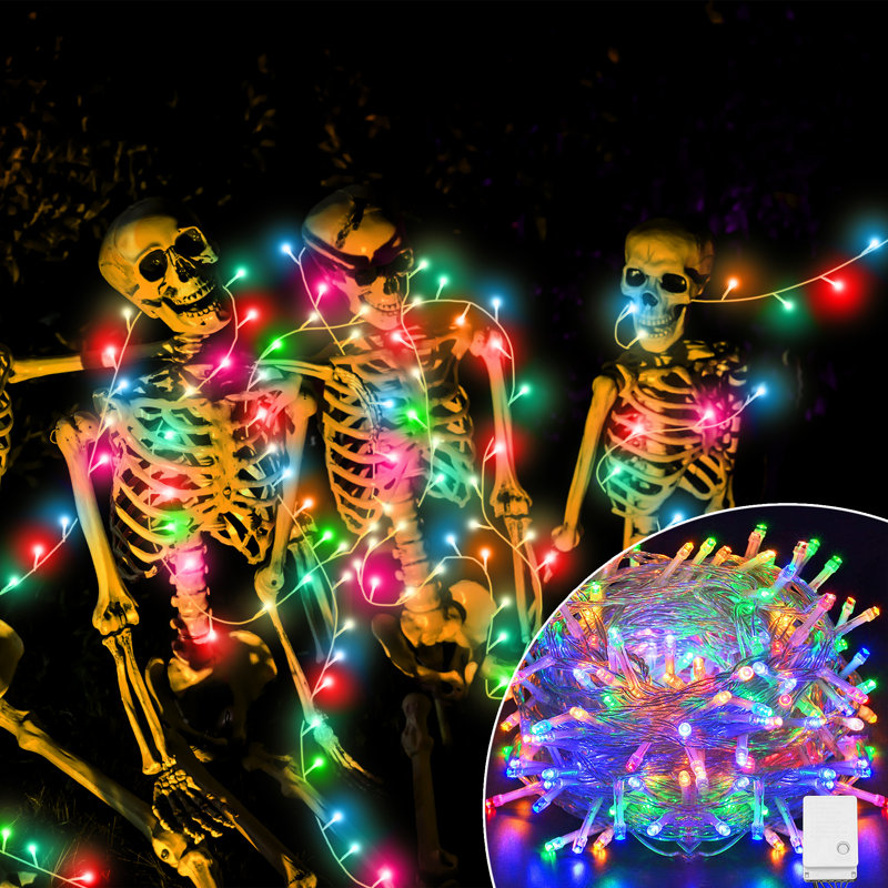 Kidman 394'' LED 100 - Bulb Pulg in String Light Halloween Decorations Lights, Blue/Green/White Warm